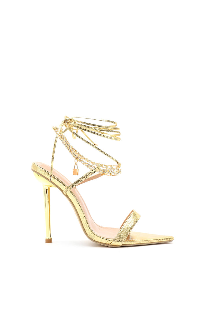 Sibyl Chain Strappy Stiletto Sandles - Gold