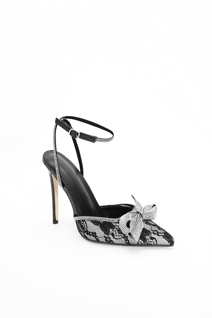 Viaua Lace Diamante Bow Buckle Slingback Pumps