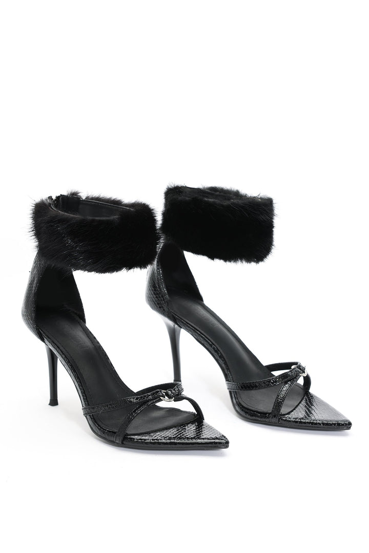 Myka Furry Zipper Stiletto Sandles