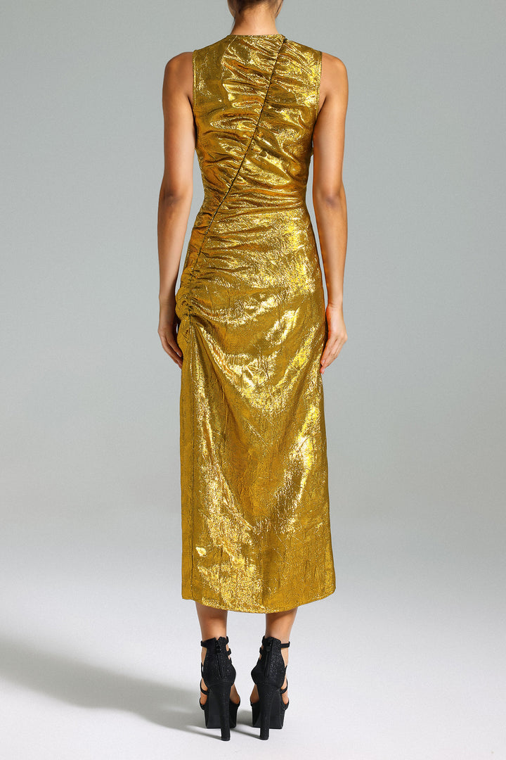 Suku Pleated Metallic Slit Dress