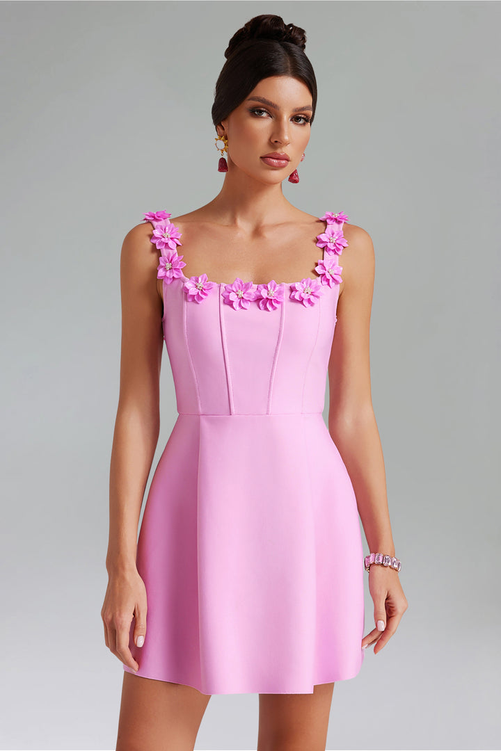 Emilee Flower Corset Mini Dress - Pink