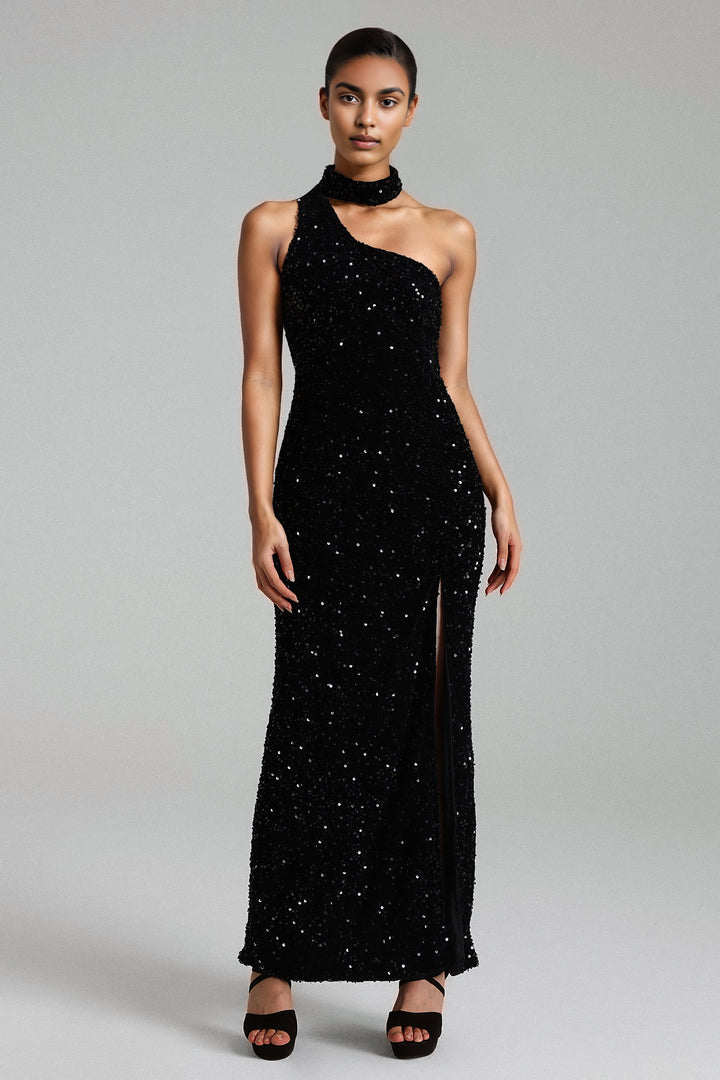 Kahlo One Shoulder Sequins Maxi Dress