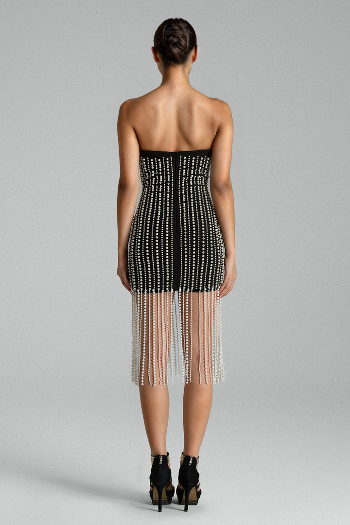 Maura Pearl Tassels Tube Mini Dress