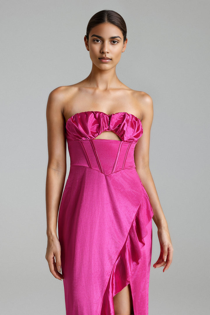 Joie Strapless Corset Ruffled Dress - Pink