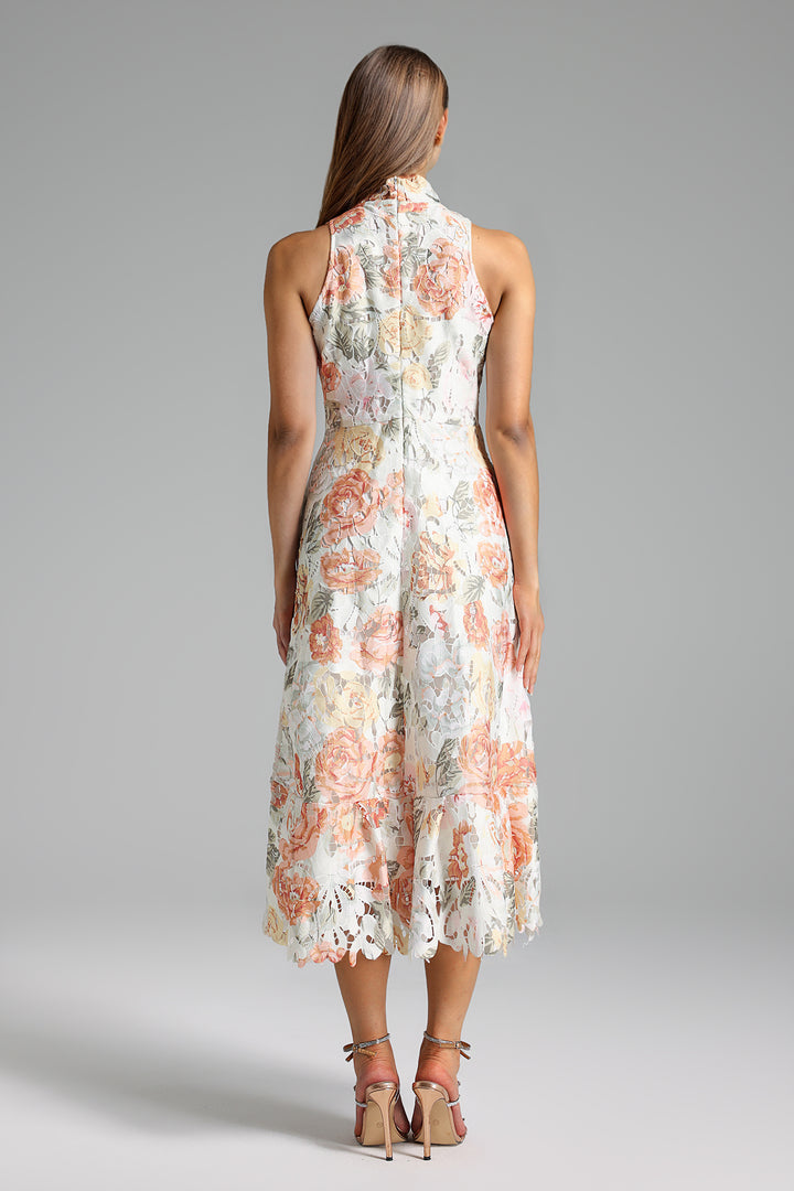 Marcella Sleeveless Flowers Midi Dress