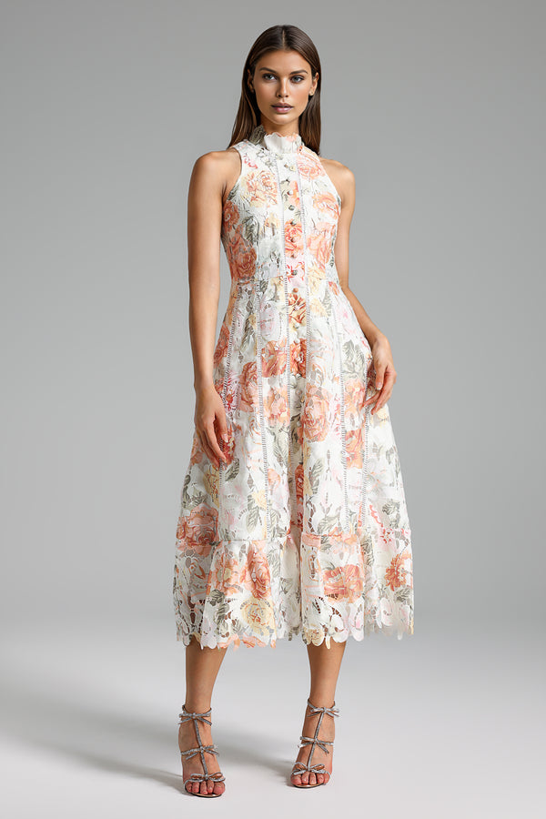 Marcella Sleeveless Flowers Midi Dress