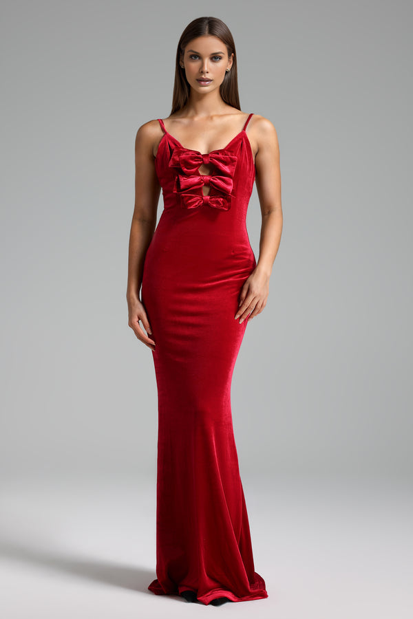 Elay Halter Bow Velvet Maxi Dress