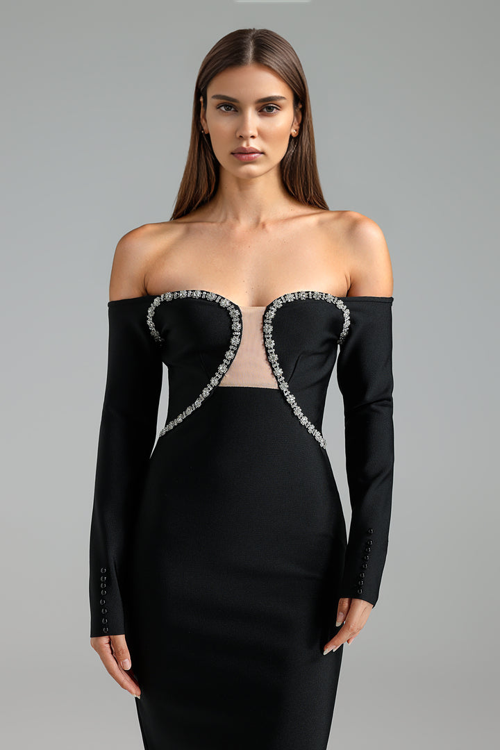 Nadja Long Sleeves Off Shoulder Bandage Midi Dress