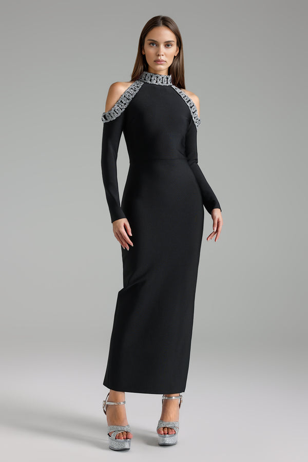 Gracie Diamond Setting Long Sleeve Bandage Maxi Dress