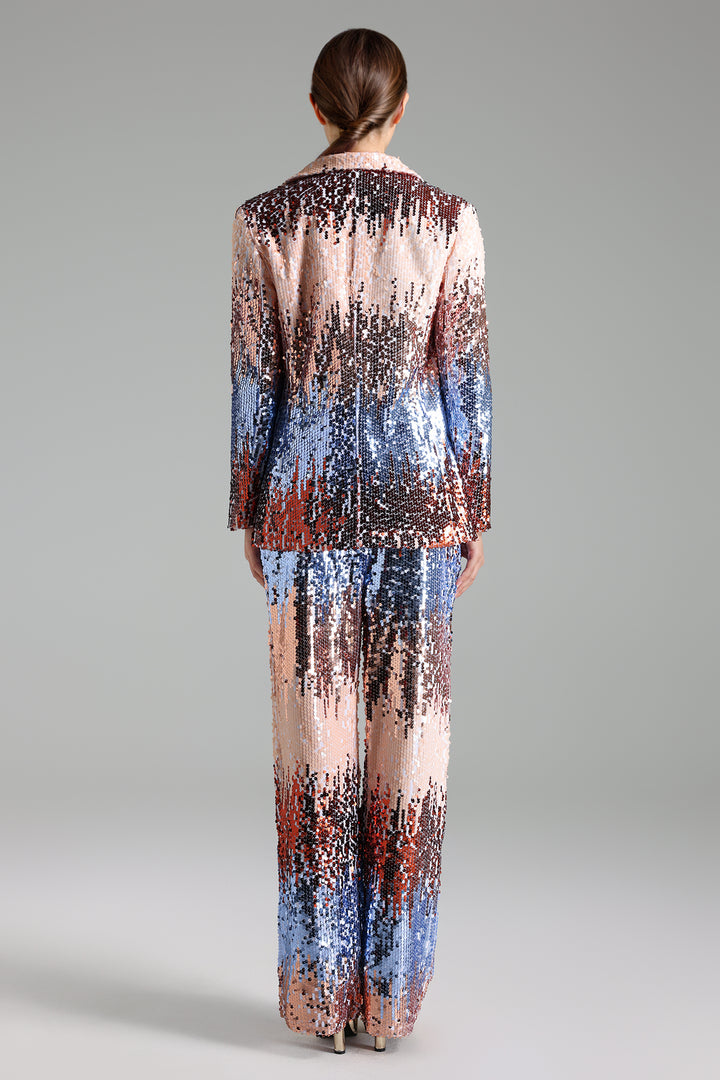 Fennel Deep V Gradation Elastic Sequin Suit