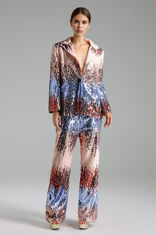 Fennel Deep V Gradation Elastic Sequin Suit