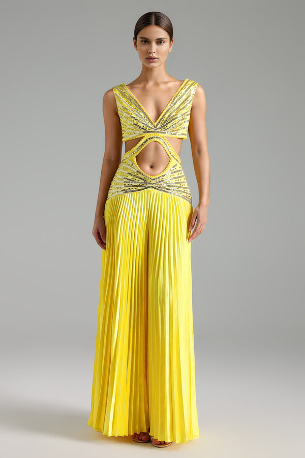 Leah Deep-V Diamond Maxi Dress