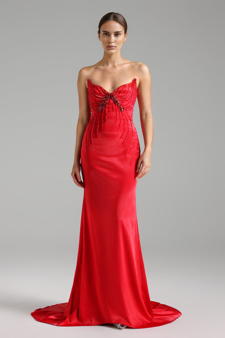 Waner Strapless Diamond Setting Backless Maxi Dress