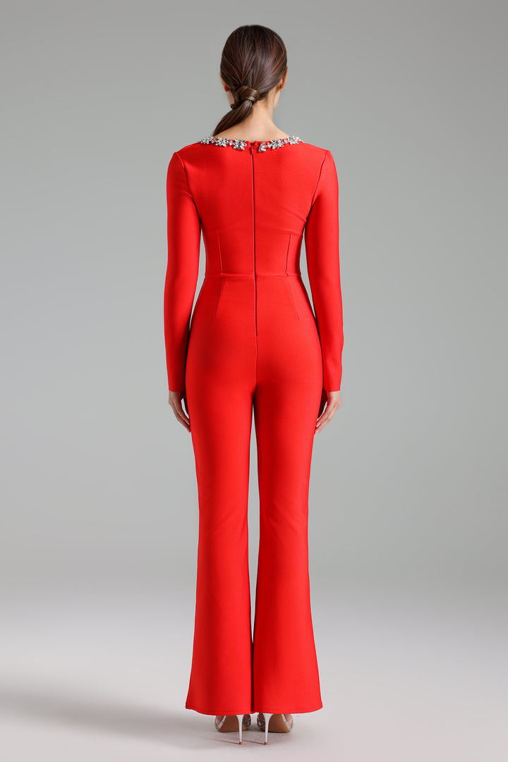 Roie Diamond Setting Long Sleeve Bandage Jumpsuit