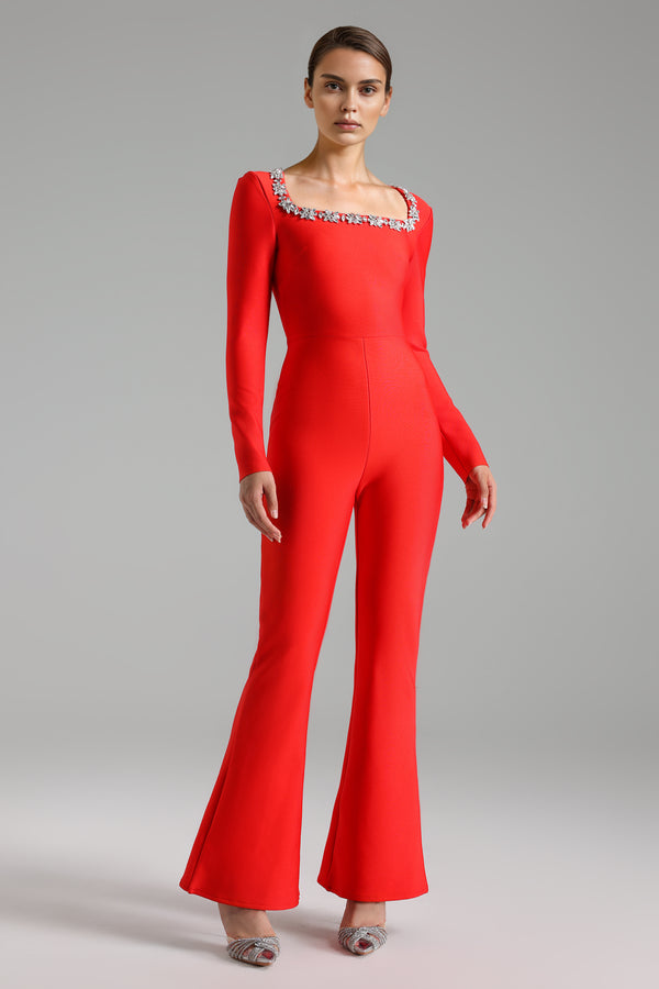 Roie Diamond Setting Long Sleeve Bandage Jumpsuit