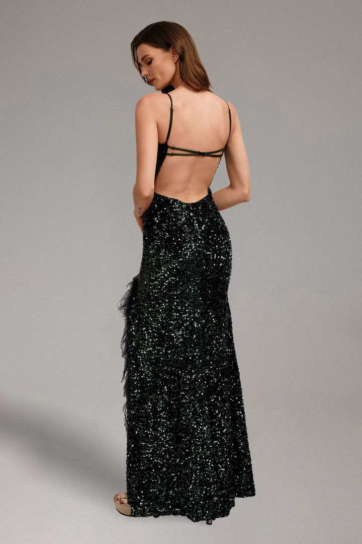 Keeli Sequins Plume Maxi Dress