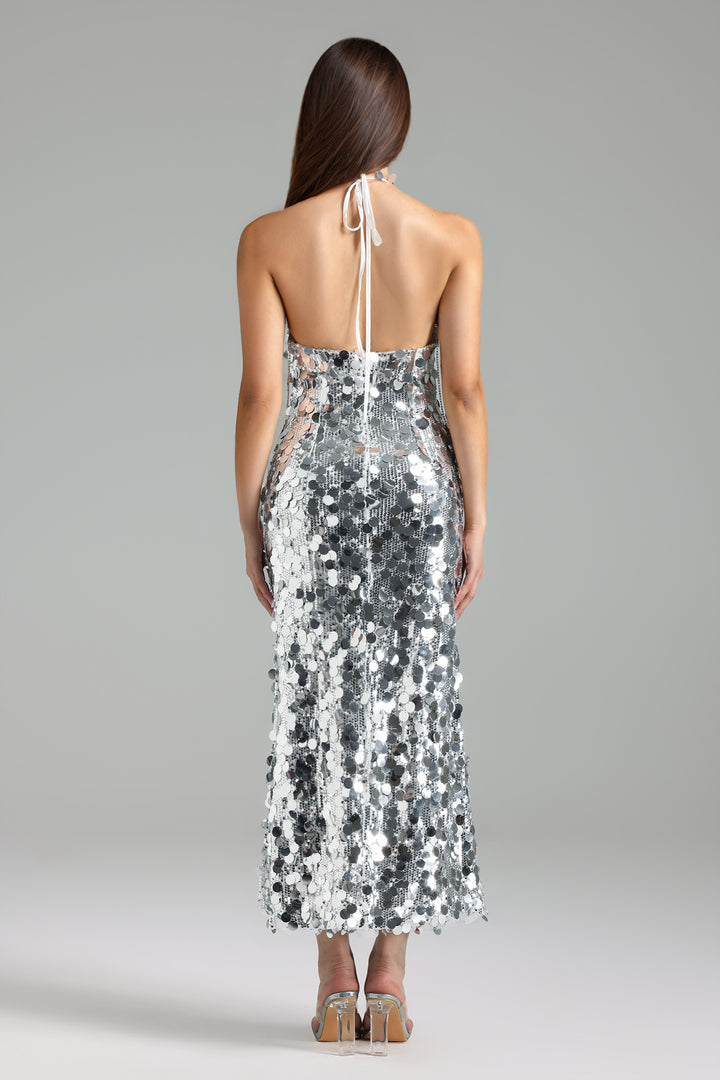 Yetta Sequin Sleeveless High Slit Maxi Dress