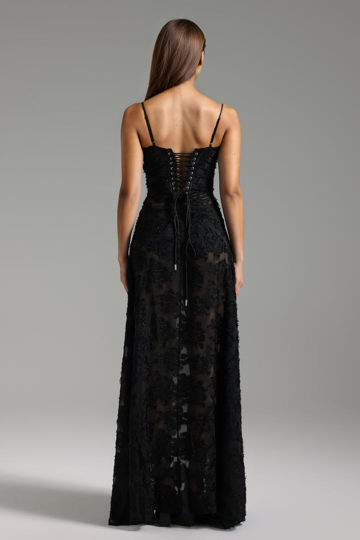 Edmee Halter Lace Maxi Dress - Black