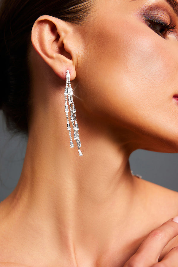 Niki Diamond Line Tassel Maxi Earrings