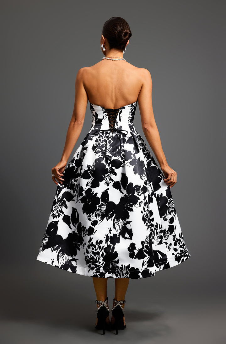 Renata Strapless Flowers Midi Dress