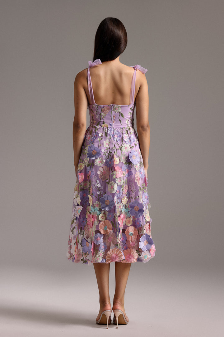 Zeno Sleeveless Strapless Flowers Midi Dress