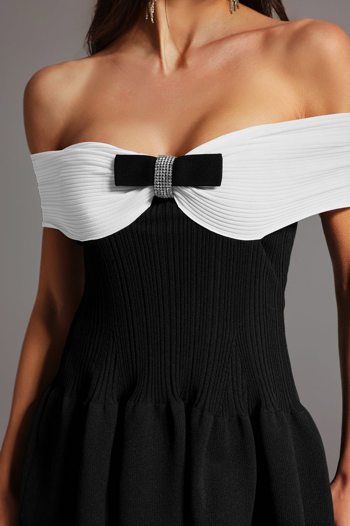 Loretta Straight Shoulder Bow Mini Dress