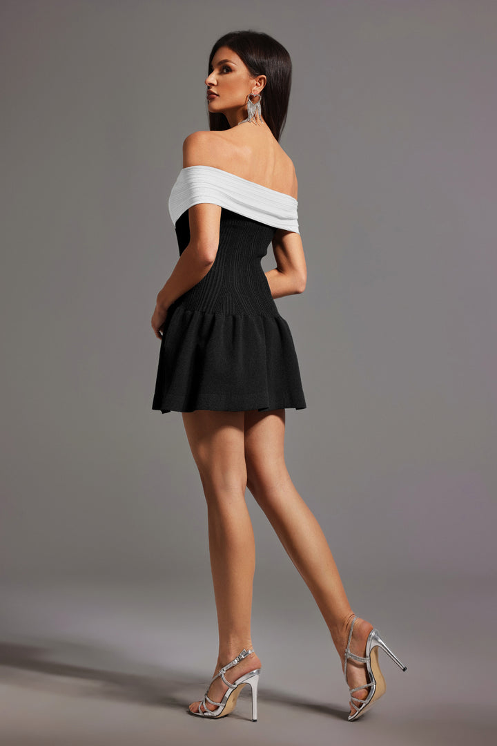 Loretta Straight Shoulder Bow Mini Dress