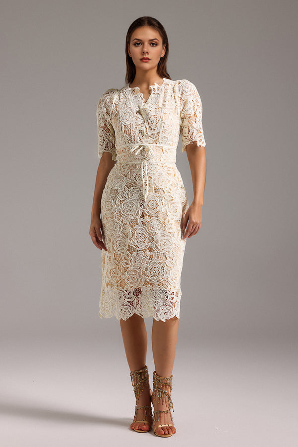 Tulip Short Sleeve Lace Midi Dress