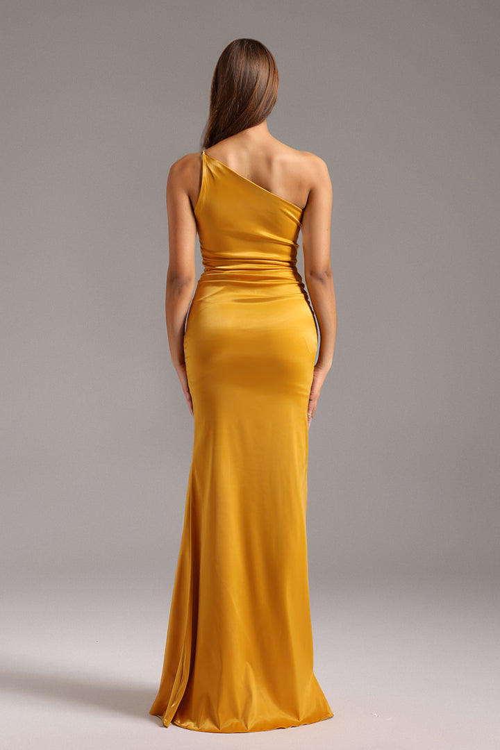 Salita Halter Sleeveless Satin Shirring Maxi Dress