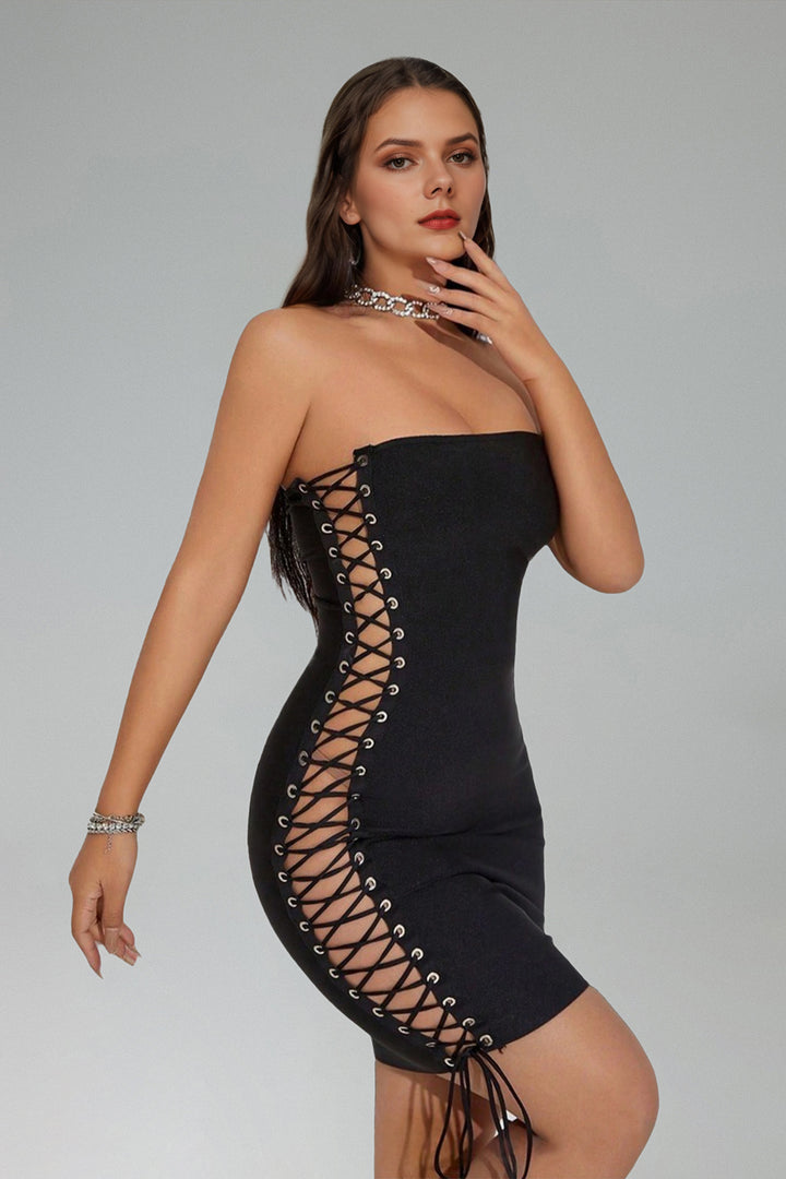 Uerzay Sleeveless Lacing Bandage Mini Dress