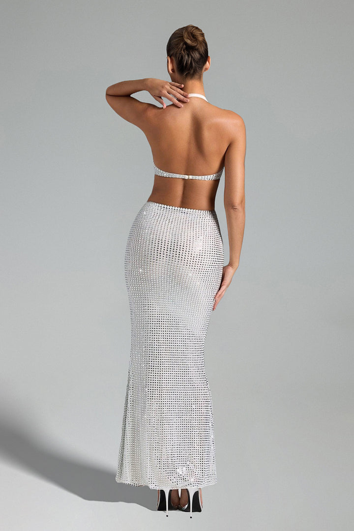 Kayley Halter Slit Diamond Maxi Dress