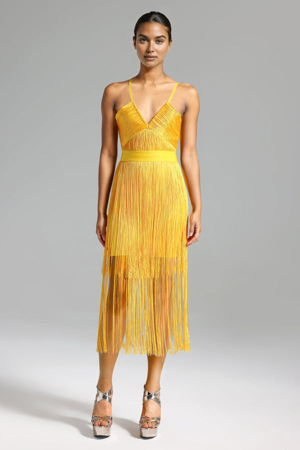 Dizzt V Neck Fringe Dress