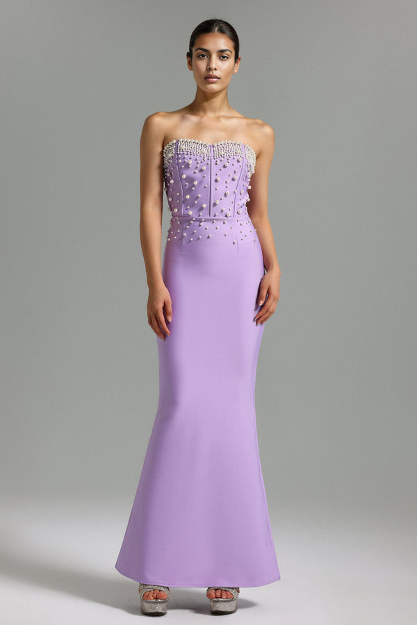 Fawn Pearls Fishtail Maxi Dress - Purple