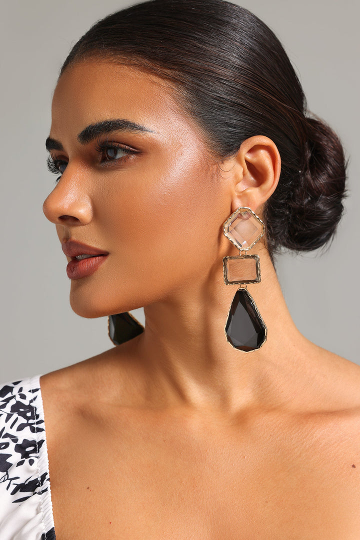 Fay Rhinestone Grometric Earrings - Black