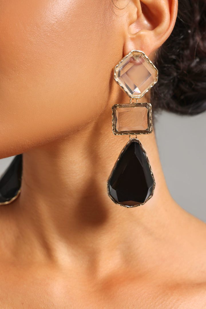 Fay Rhinestone Grometric Earrings - Black