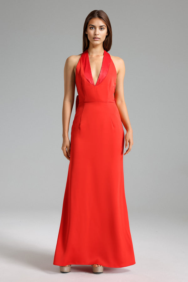 Gabriella Halterneck Backless Satin Midi Dress