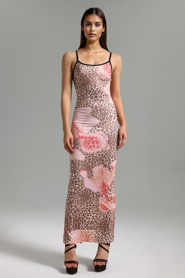 Jikia Leoaprd Flower Print Midi Dress - Leopard
