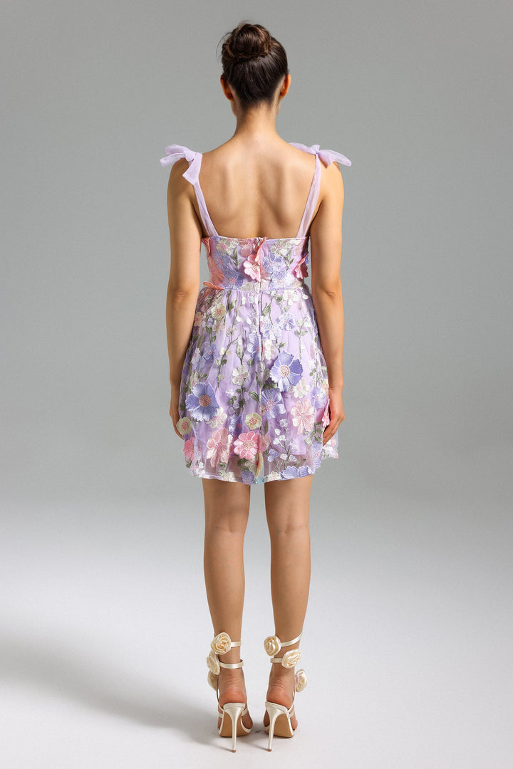 Momo Flower Strappy Mesh Mini Dress