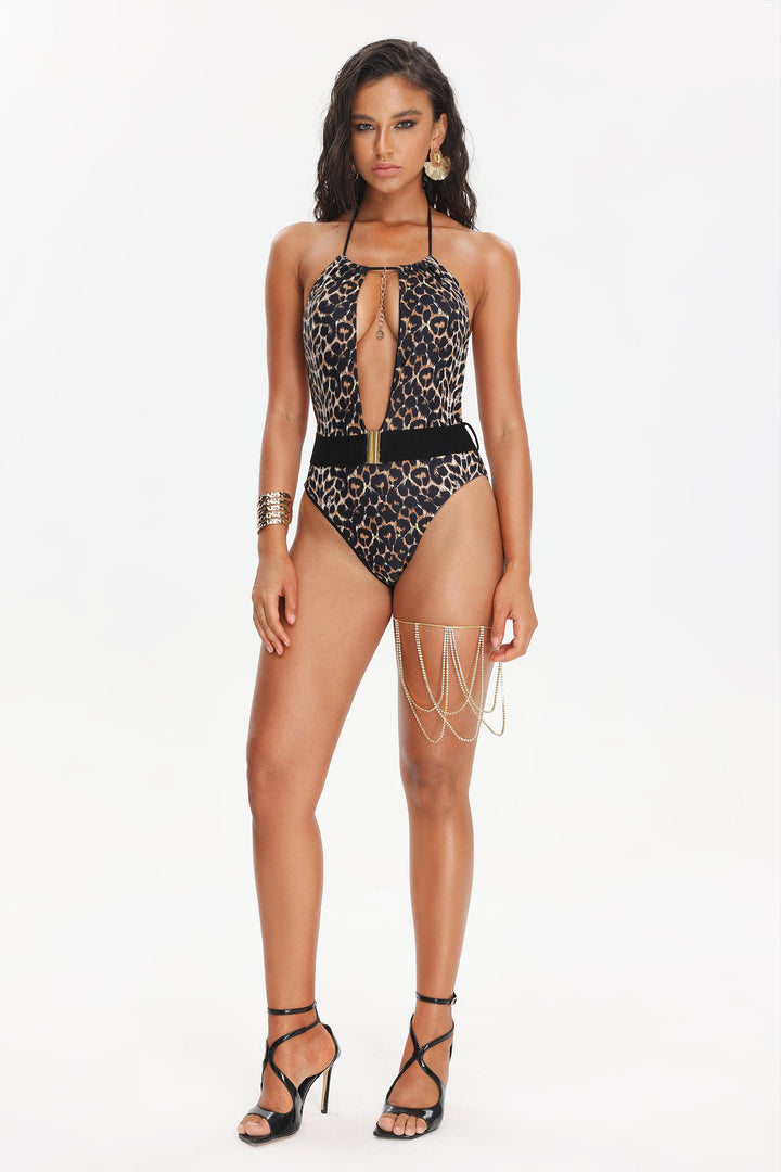 Orli Leopard Print Belt Swimsuit