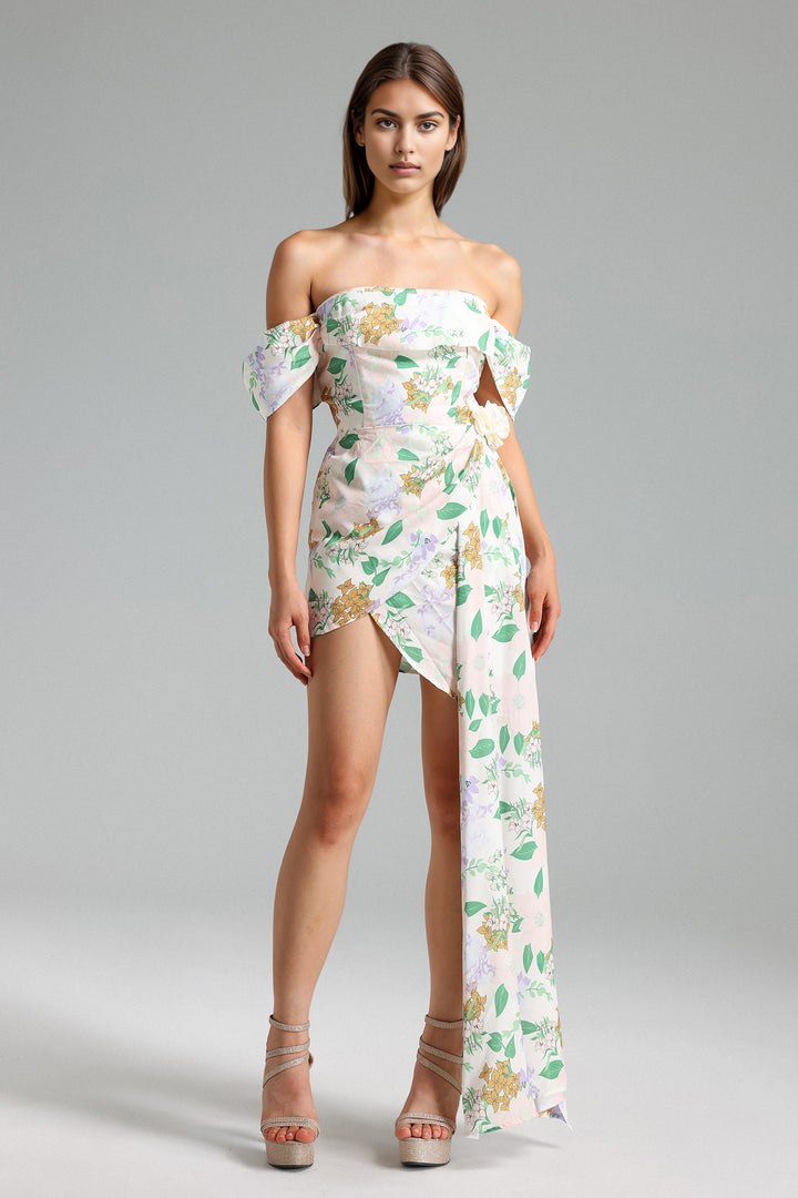 Vivienne Flower Print Asymmetrical Dress - Floral