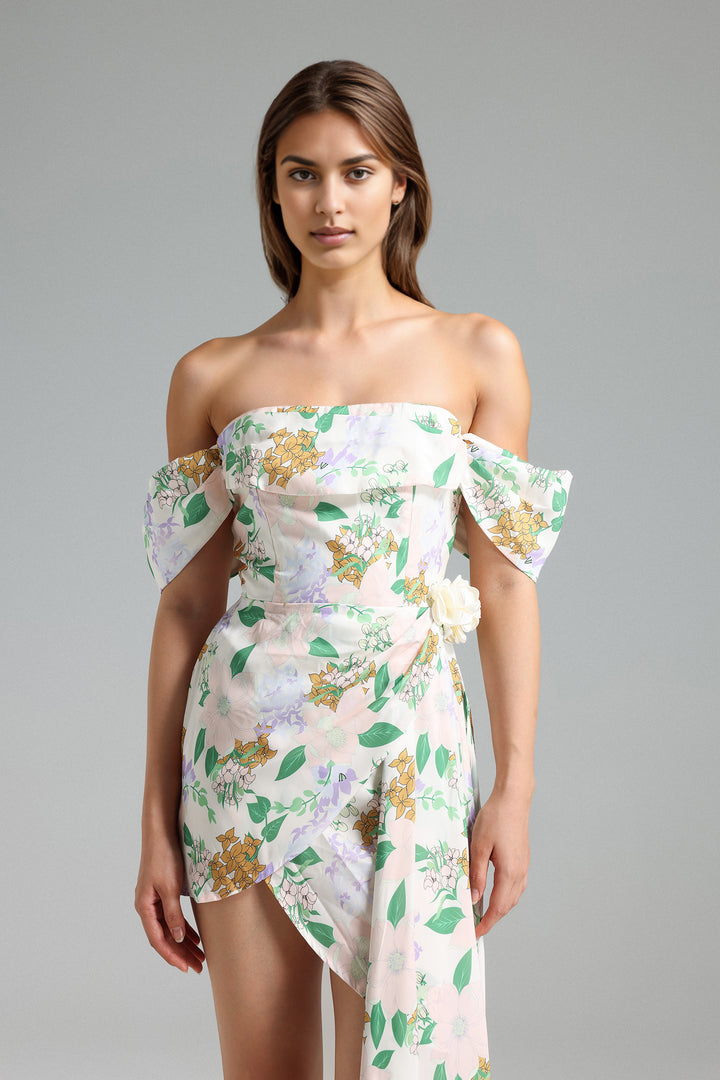 Vivienne Flower Print Asymmetrical Dress - Floral