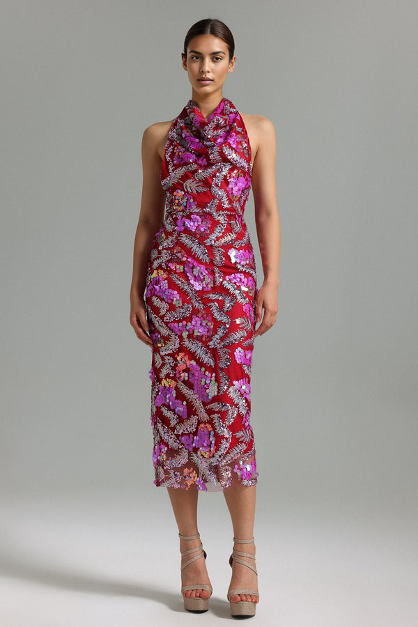 Zuly Halterneck Sequins Midi Dress