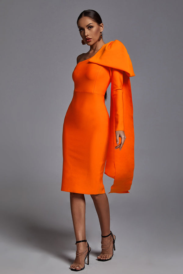 Abbey Vestido De Un hombro Ajustado Naranja