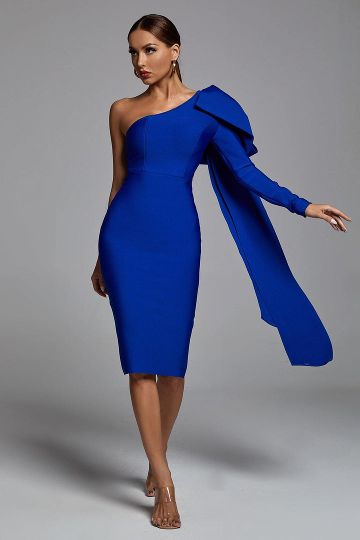Abbey Blue One Shoulder Bandage Dress - Bellabarnett