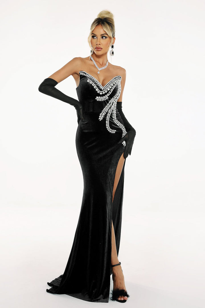 Kathy Diamante Hight Slit Dress