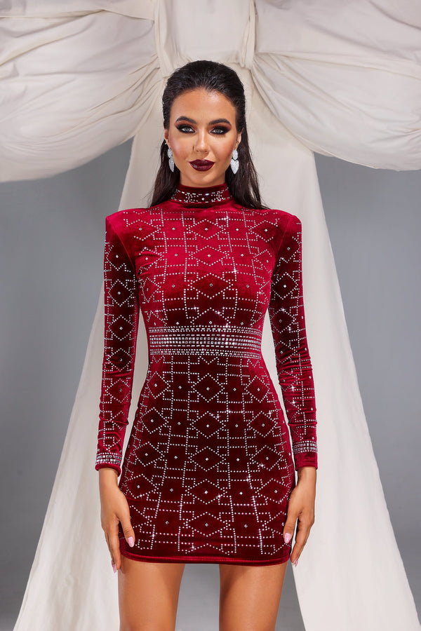 Naima Velvet Mini Dress - Red