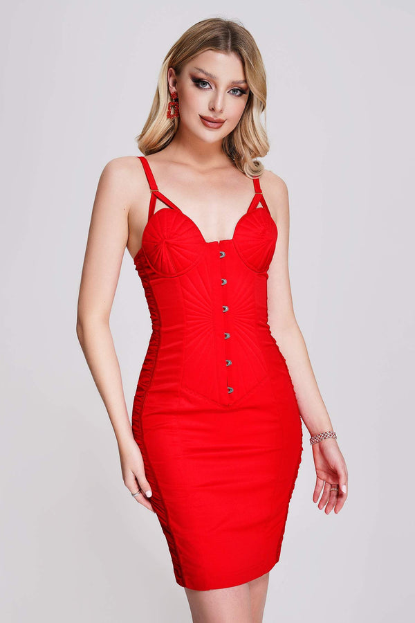 Rebekah Mini Vestido Satinado Rojo