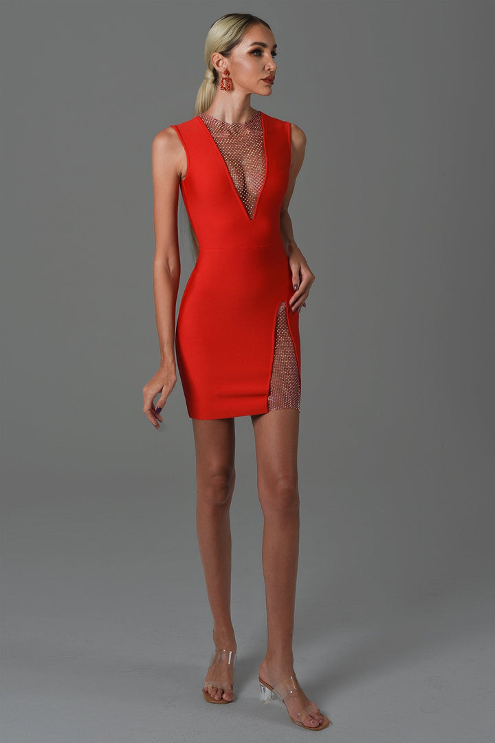 Konka Diamond Mini Bandage Dress - Red - Bellabarnett