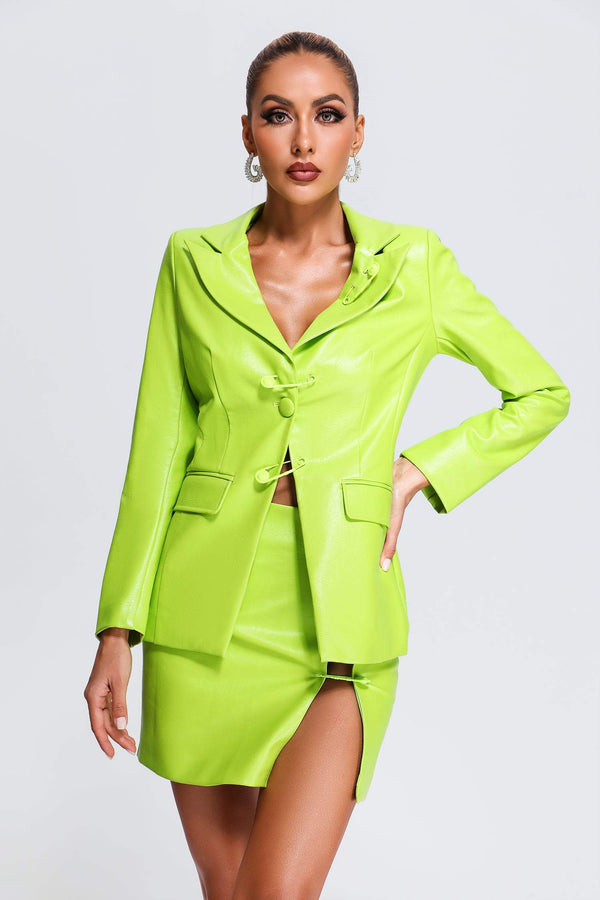 Leather Set De Blazer Efecto Piel Verde Fluo