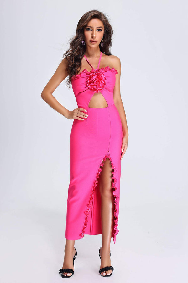 Lori Vestido Halter Midi Bandage - Rosa